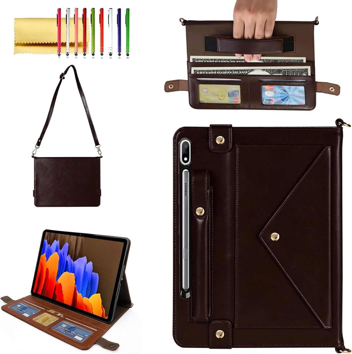 Galaxy Tab S10–S7 11" Handbag Case – Techcircle Wallet Cover, Strap, Pen Holder
