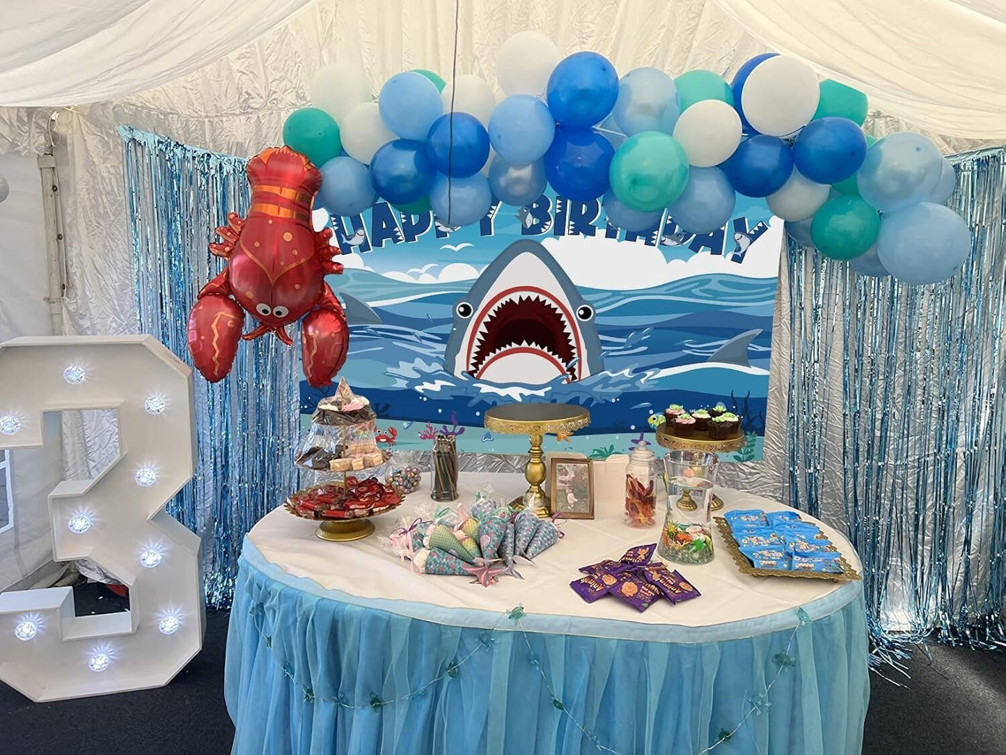 Shark Kids Adult Birthday Decorations Backdrop Photo Background Banner 8x6 ft