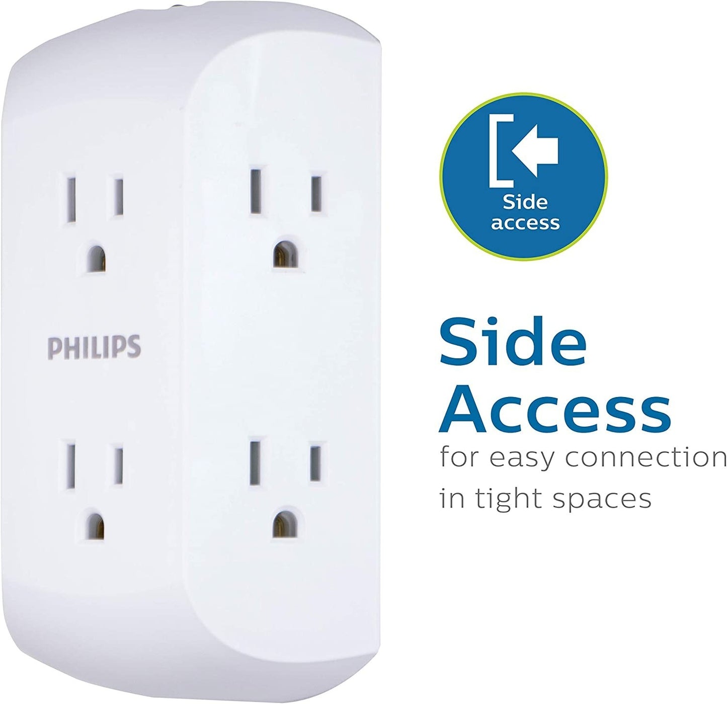 Philips 6-Outlet Wall Tap Extender – Grounded, Circuit Breaker, White
