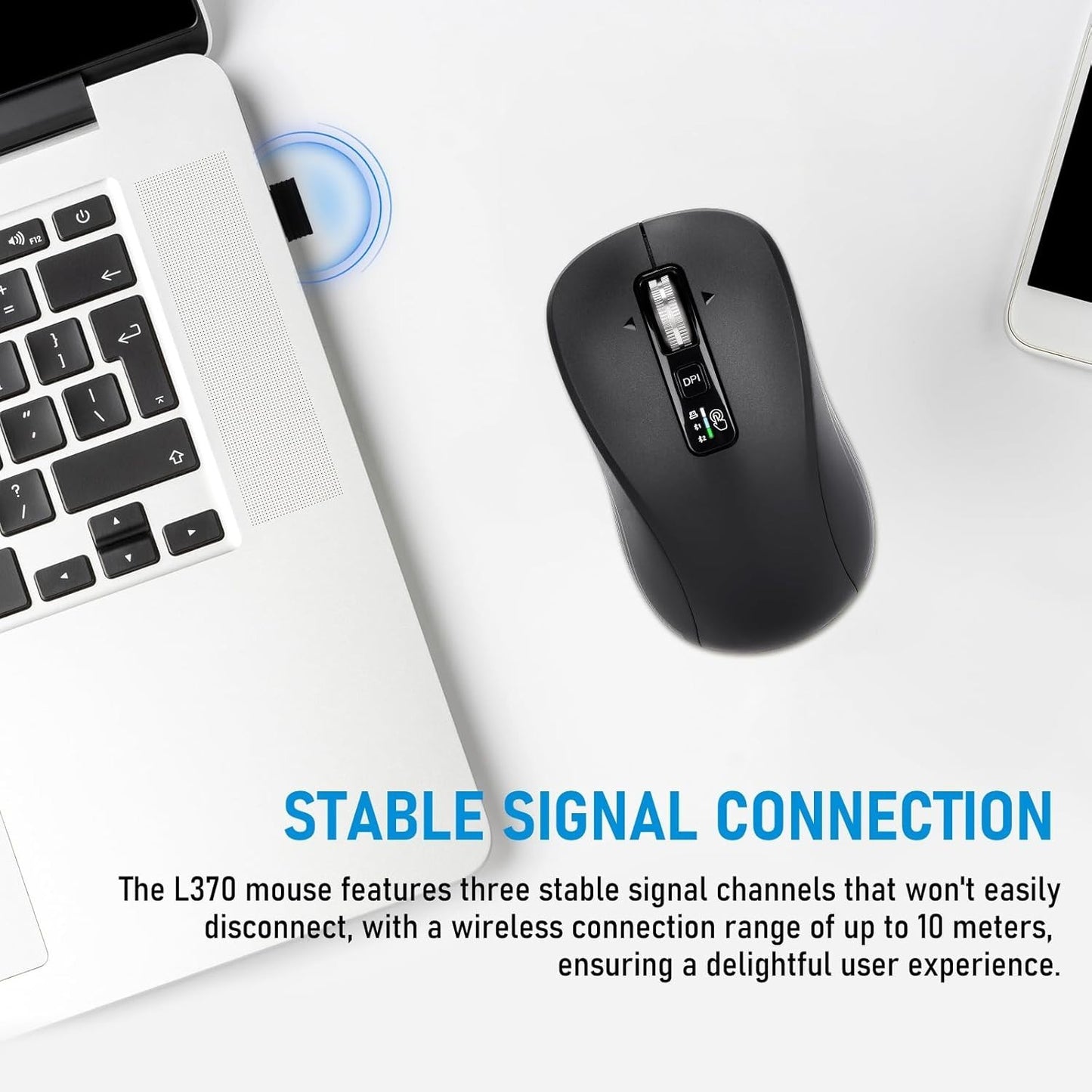 Wireless Mouse, Dual Bluetooth & USB, Silent Clicks, Adjustable DPI Rechargeable