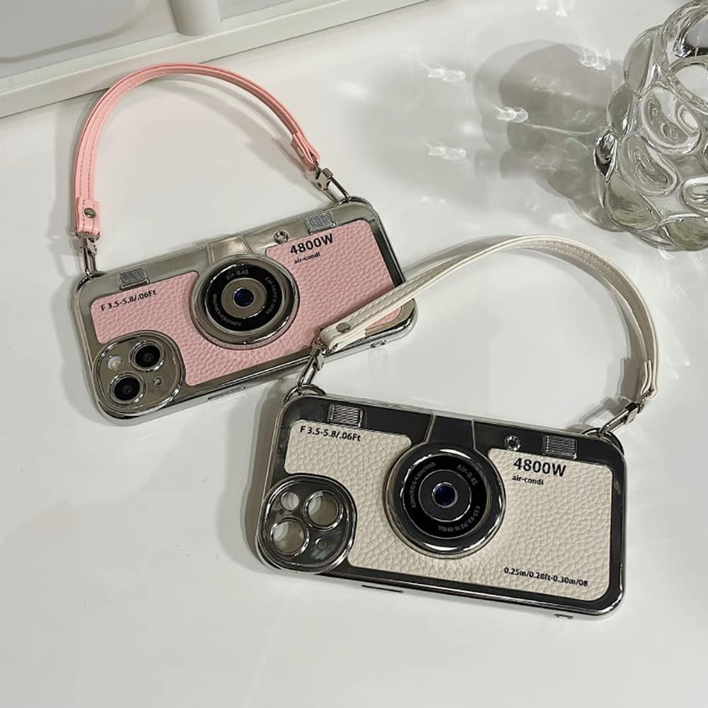 3D Vintage Camera Phone Case with Hand Strap - Unique Cool Silicone PC Shockproo