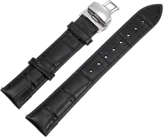 uxcell Black Leather Watch Band 19mm Quick Release Deployment Buckle Cowhide Wat