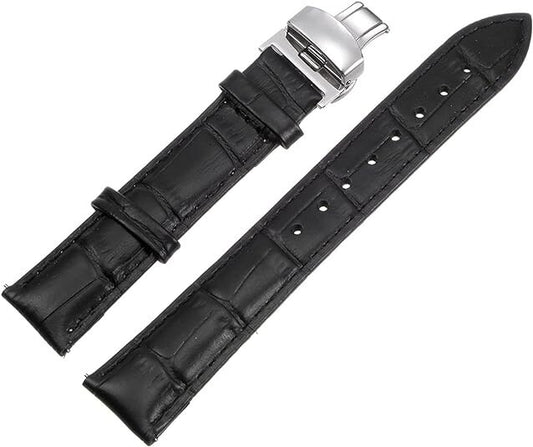 uxcell Black Leather Watch Band 19mm Quick Release Deployment Buckle Cowhide Wat