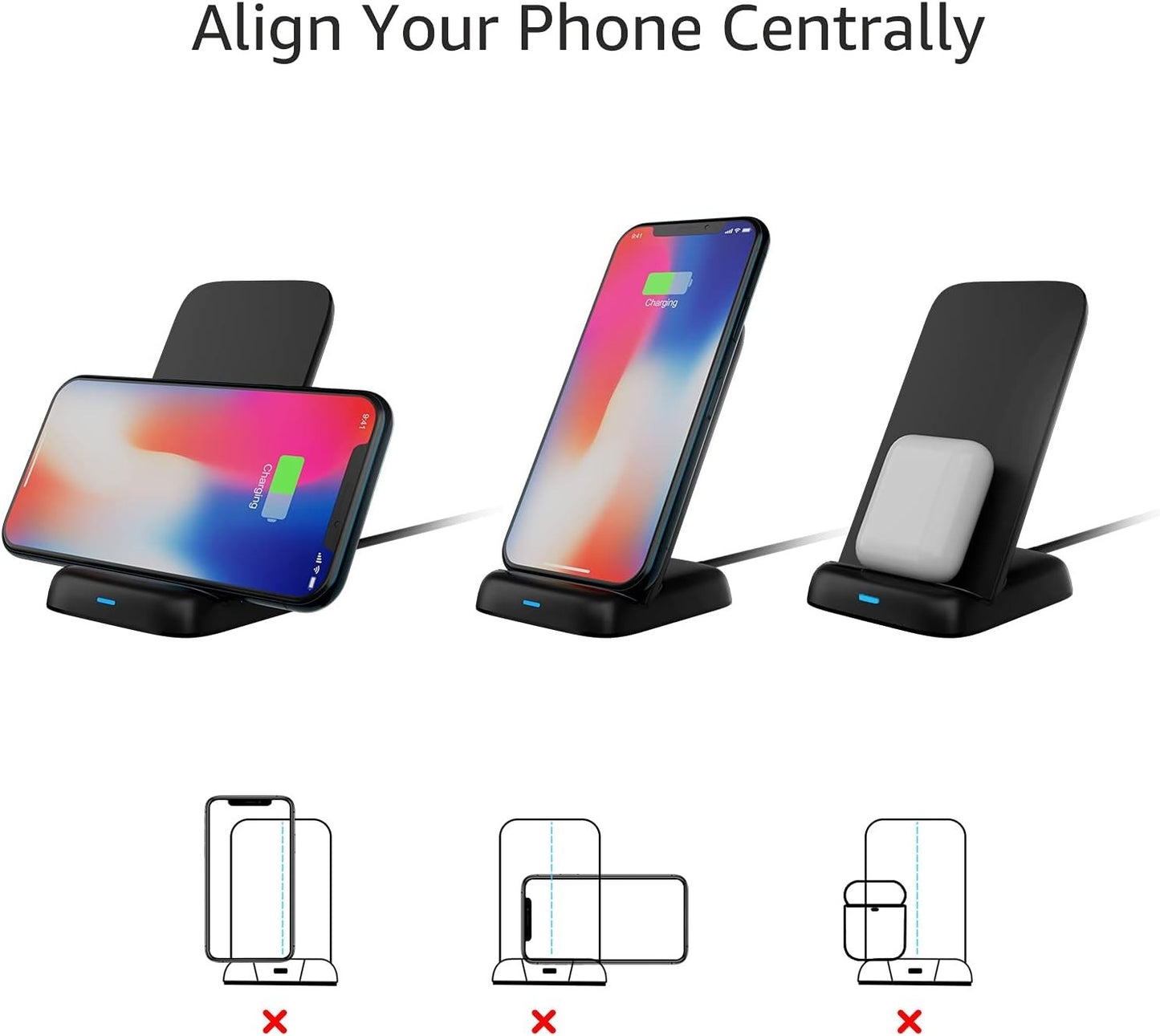 10W Amazon Basics Qi Certified Wireless Charging Stand iPhone 15/14/13/12/11/X