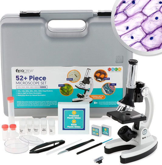 AmScope pcs Kids Beginner Microscope Kit w Metal Body Microscope 120X-1200X 52-