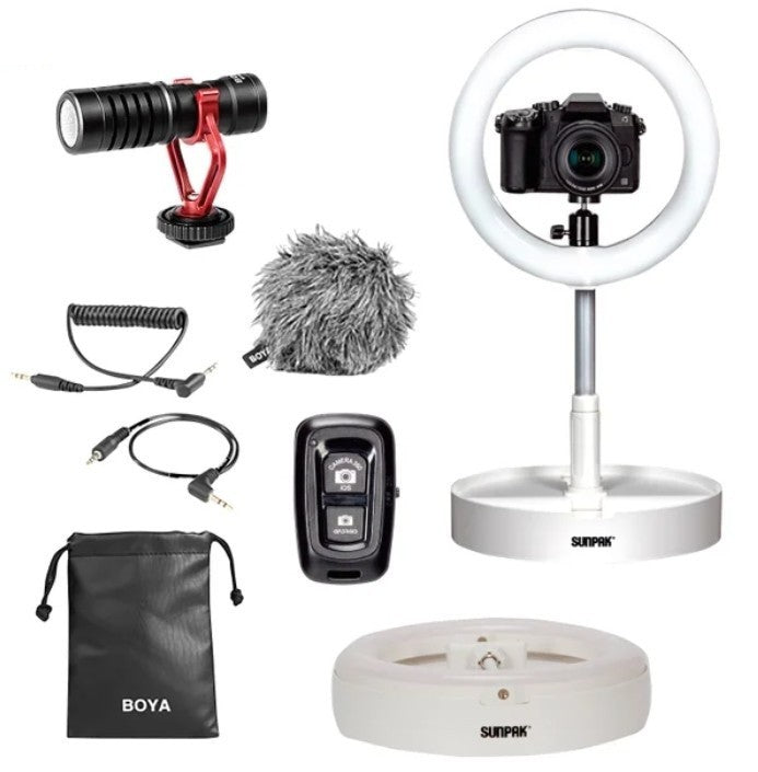Sunpak Compact Folding Vlogging Kit with Boya Cardioid Microphone