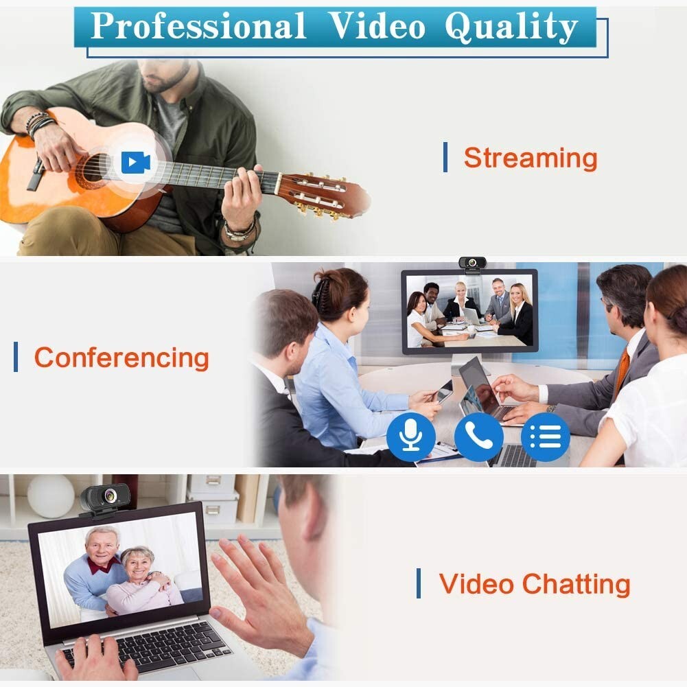 HZQDLN 1080P Webcam HD Webcam w Mic Desktop Laptop Camera w Degree