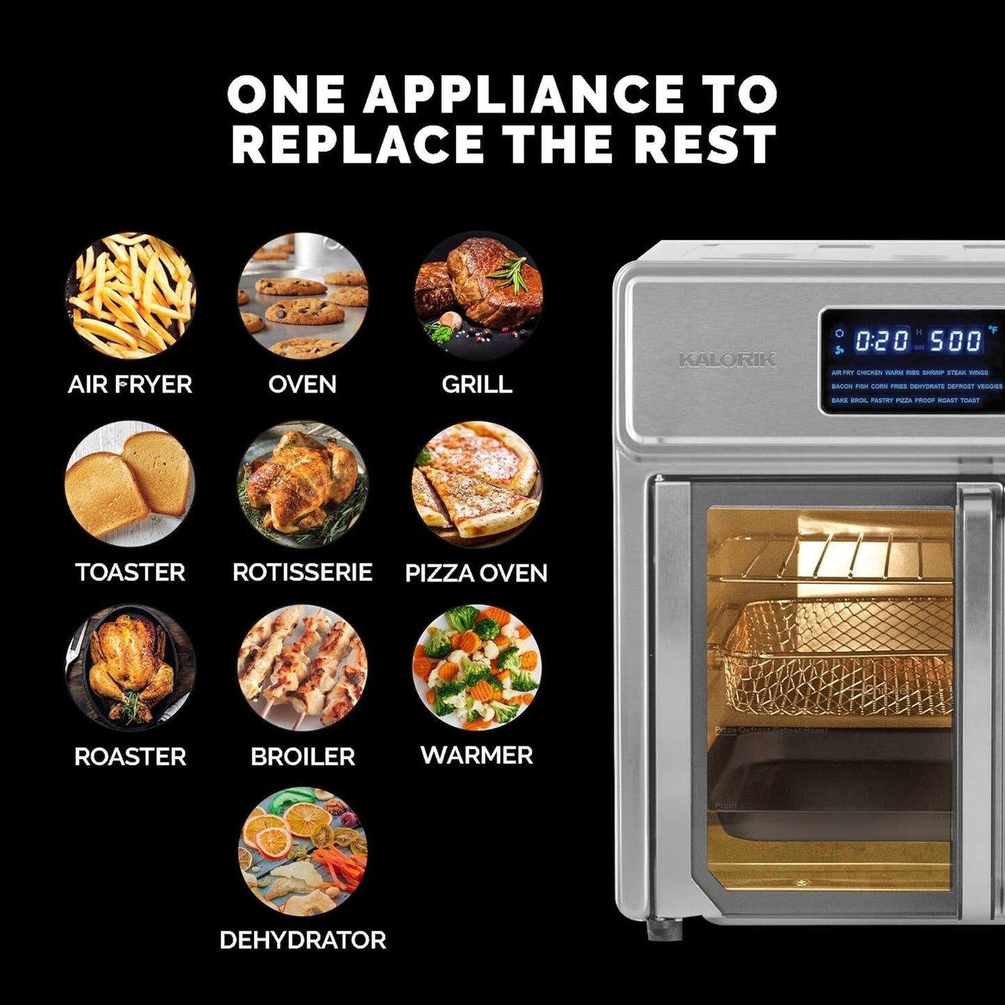 MAXX 10- Kalorik 26qt Digital Air Fryer Oven in1 up degrees
