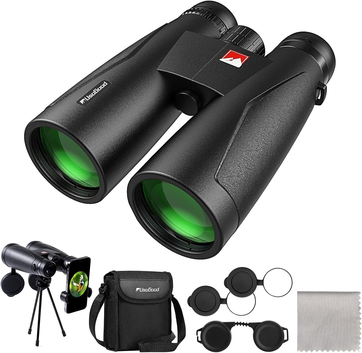 IPX7 Usogood 12x50 HD Binoculars Adults Tripod Phone Adapter Profe