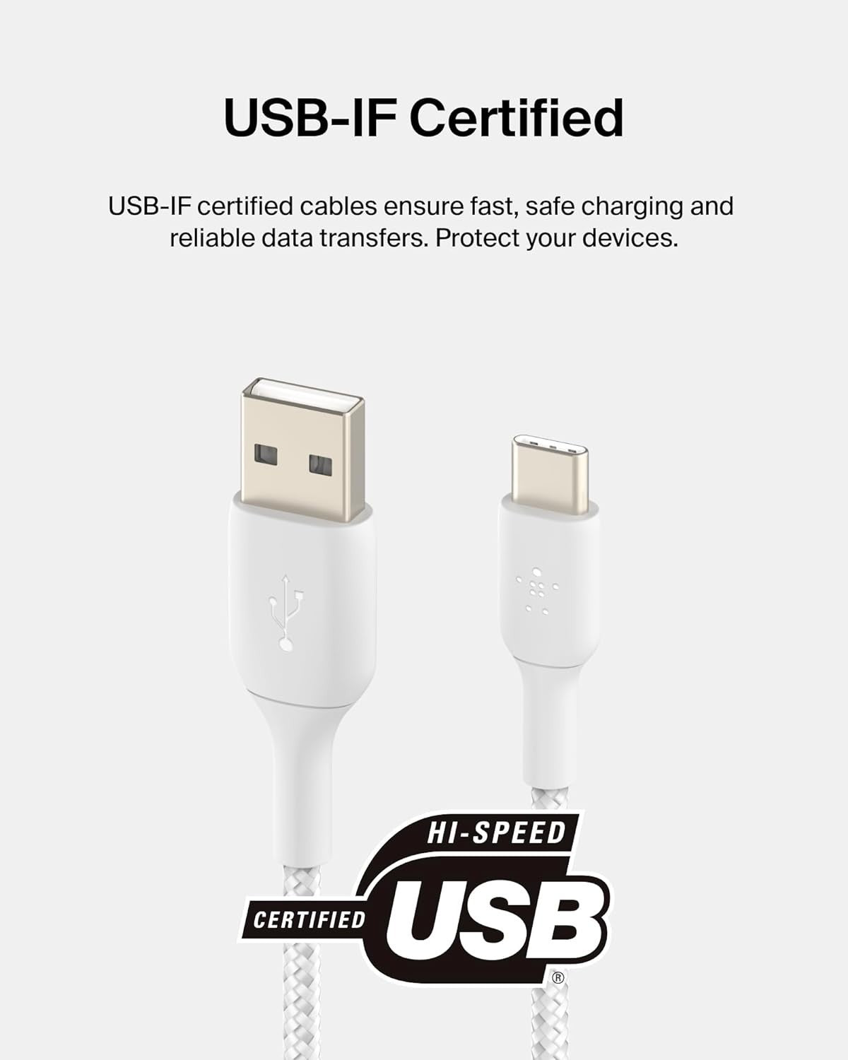 Belkin 3.3ft USB-A to USB-C Charging Cable 15W for iPhone, Galaxy – White
