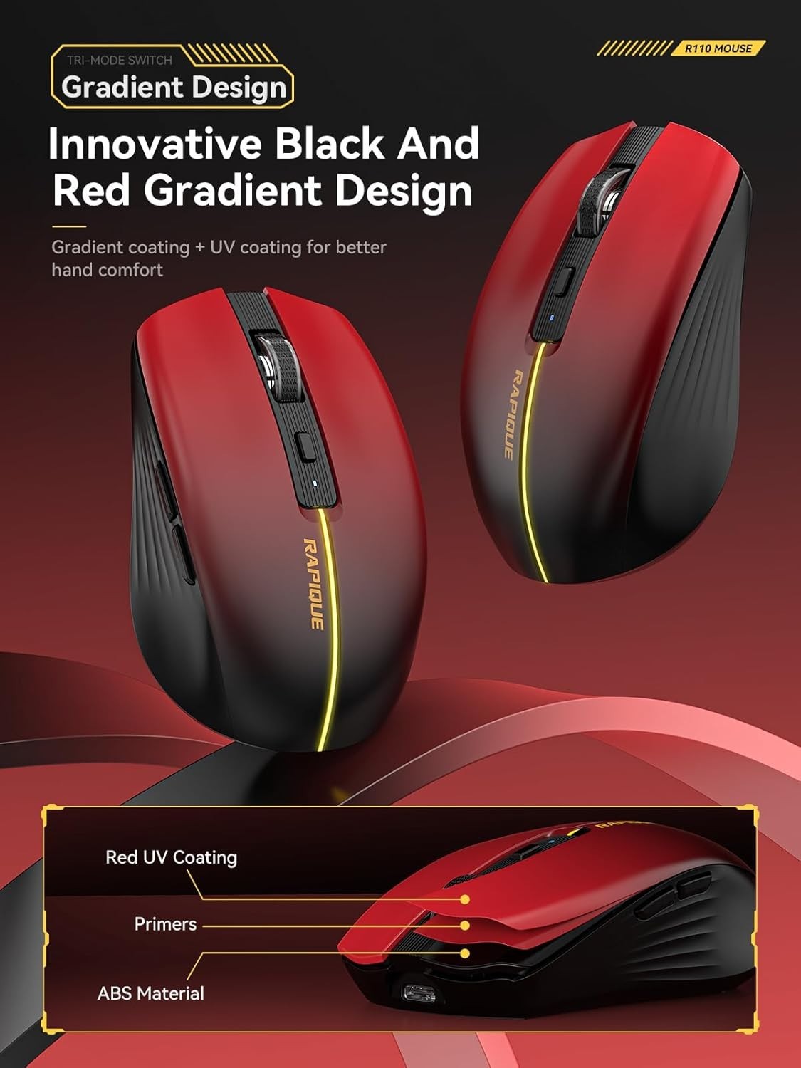 3-Mode Bluetooth Wireless Mouse BT1/BT2+USB Rechargeable Multi-Device, Gradient