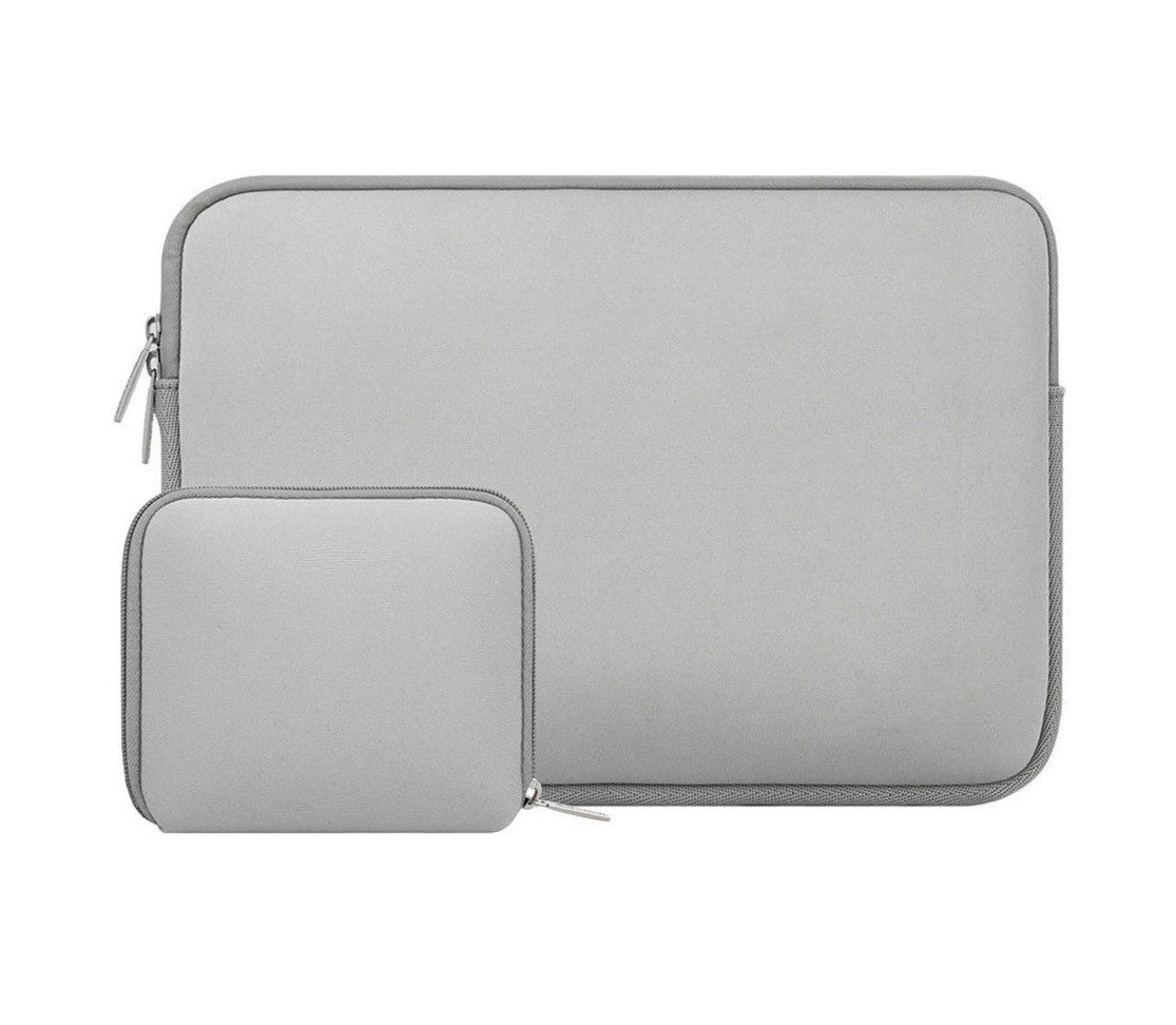 2PC Sleeve Laptop 12" x 9.25" Padded Silver Case / Sleeve Neoprene Bag + Pouch