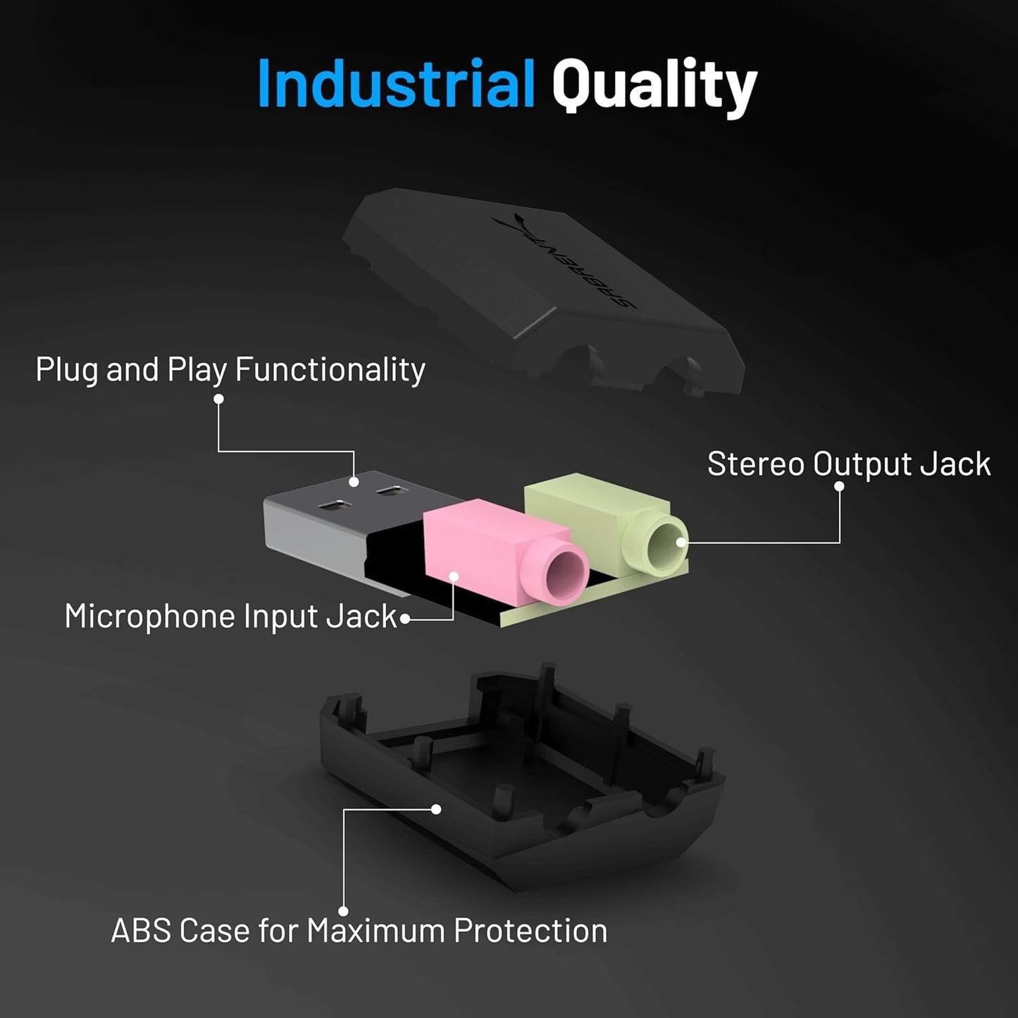 AU-MMSA USB Sabrent External Stereo 3D Sound Adapter Black