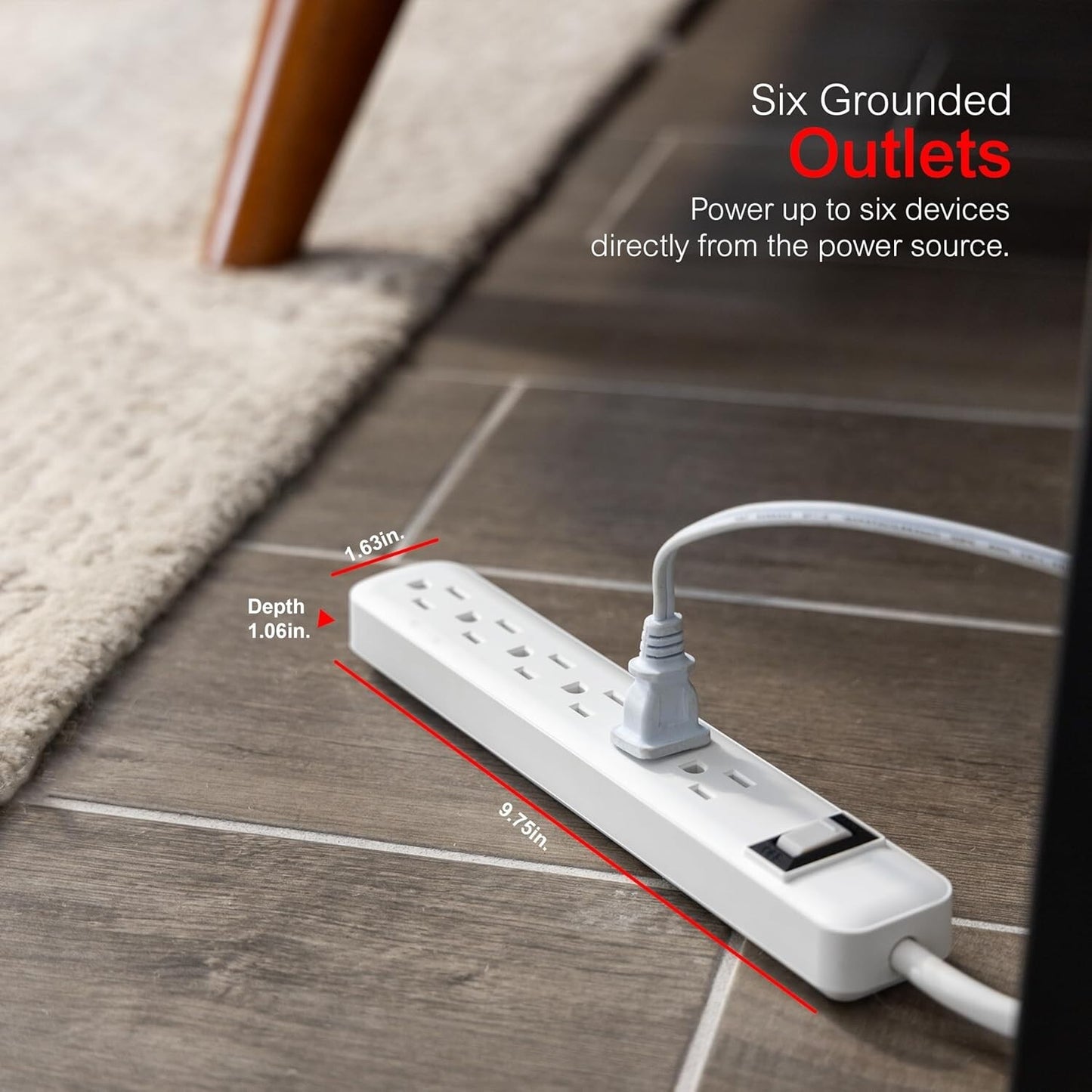 WHITE GE 6Outlet Power Strip 2 Pack 15 Ft Extension Cord Heavy Duty Plug