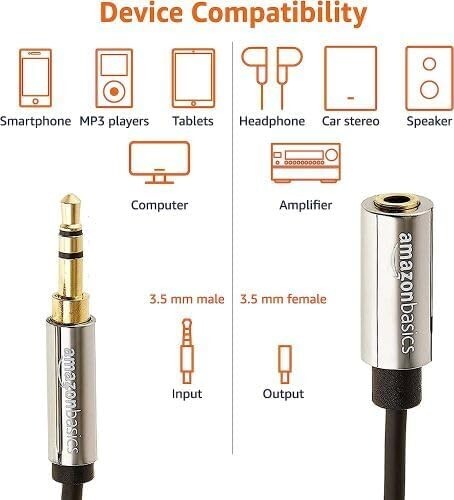 AZ35MF02 AmazonBasics 3.5mm Male to Female Stereo Audio Cable