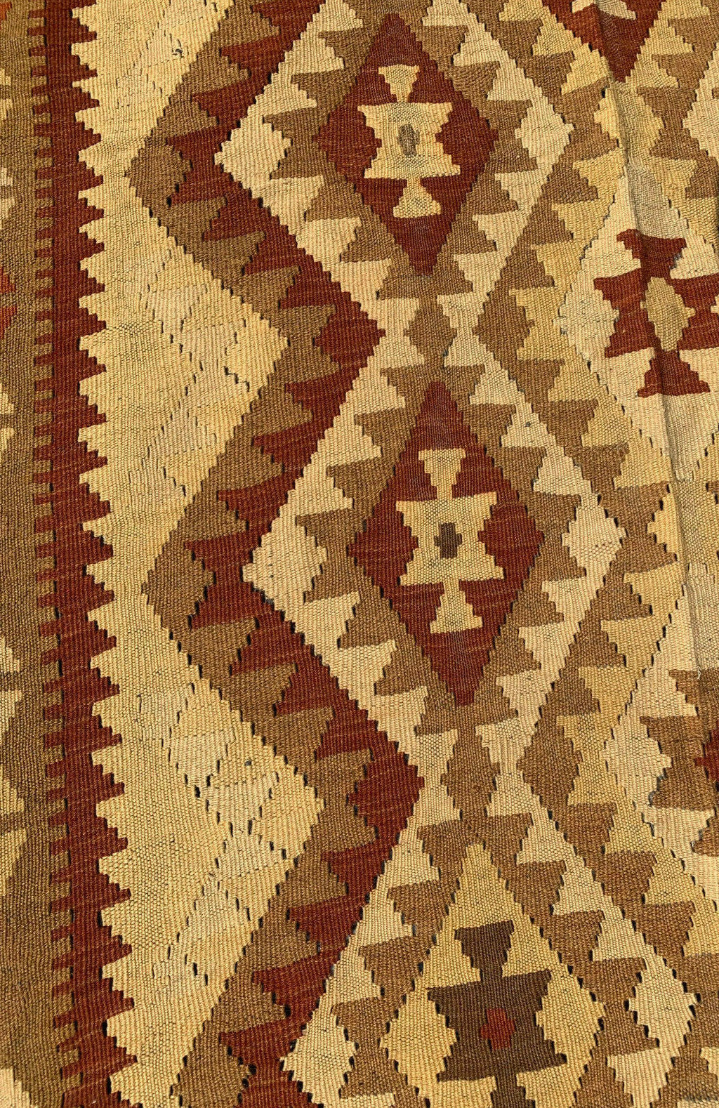 MSRP 750 Afghan Handknotted Mimana Kilim Ivory Brown Wool Rug 410 x 64