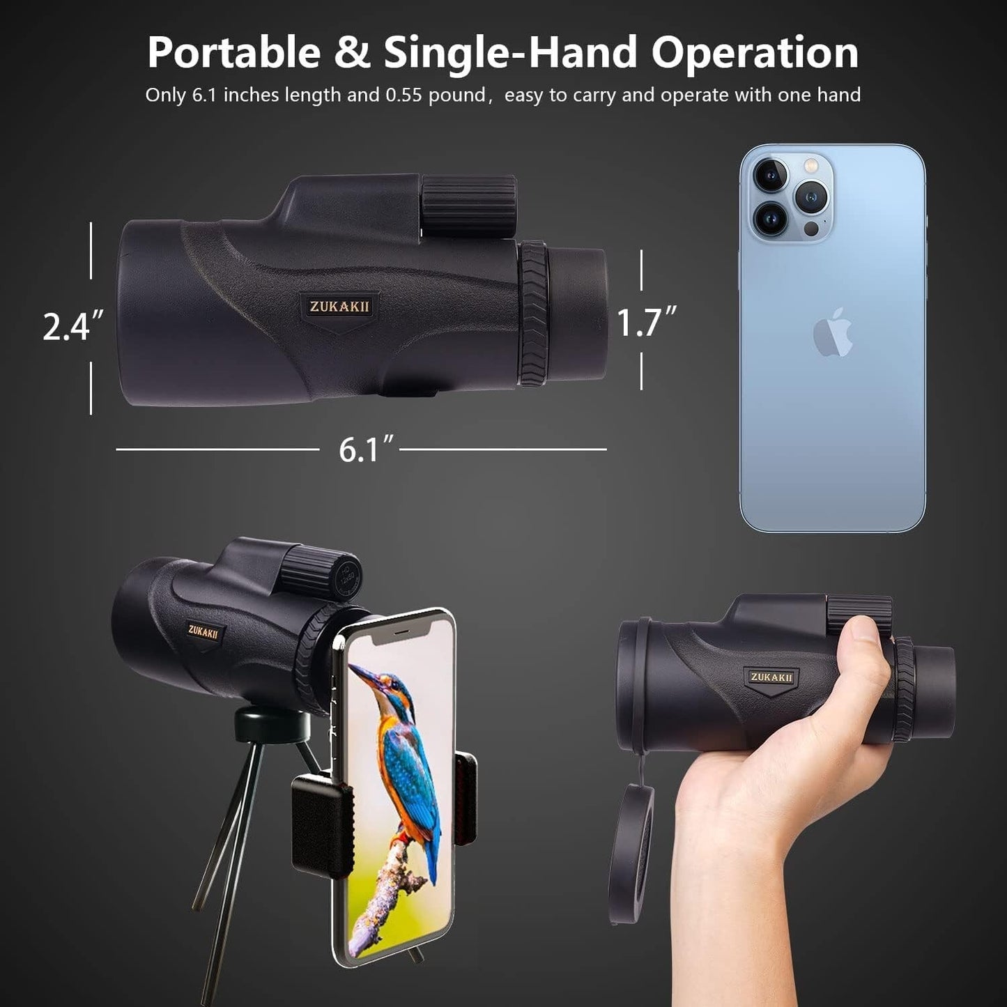 2022 zukakii 12x50 Monocular Telescope Mini Waterproof Telescope w Smartphone