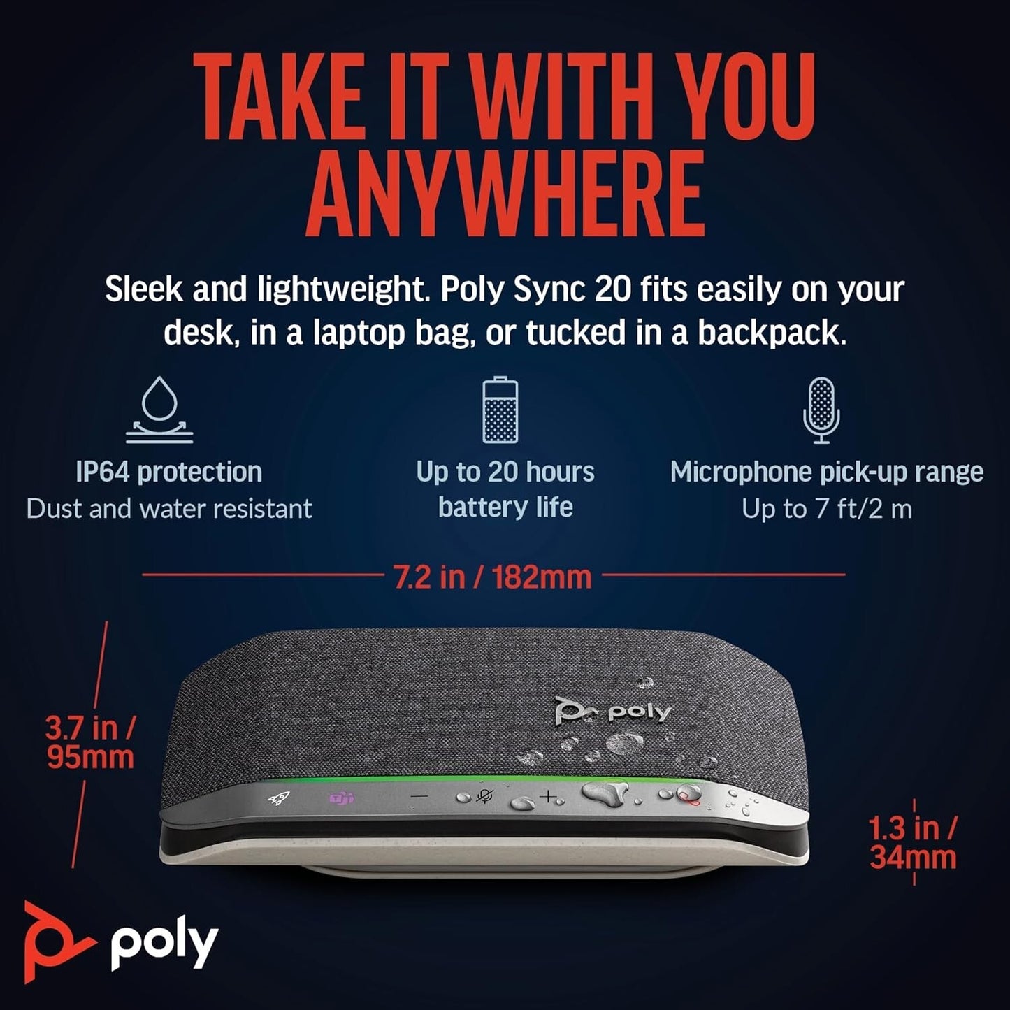 USB-A Plantronics Poly Sync 20 Personal Portable Smart Speakerphone Long Batt