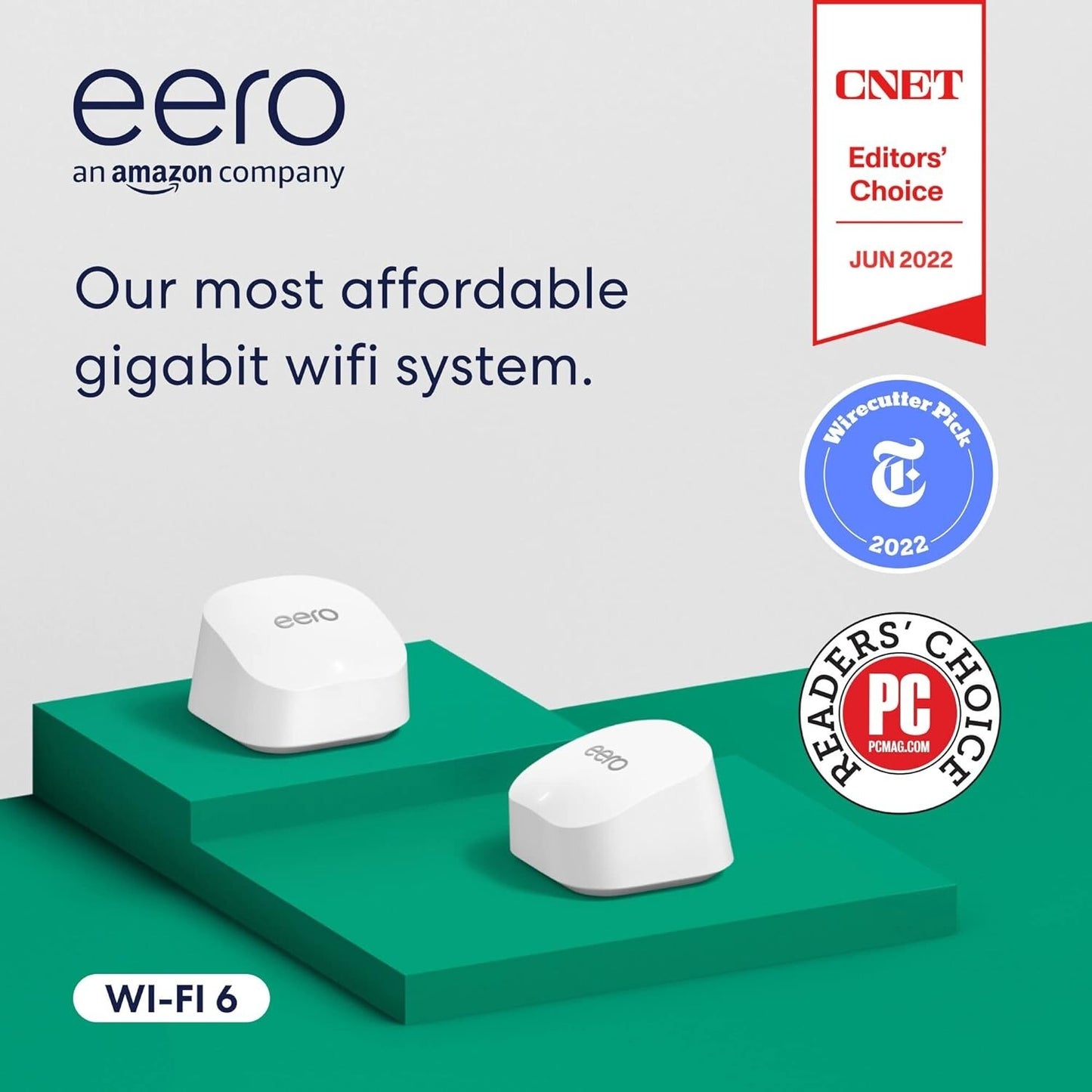 Amazon eero 6 mesh WiFi router 10 Gbps Ethernet Coverage 3 sq ft 2pack