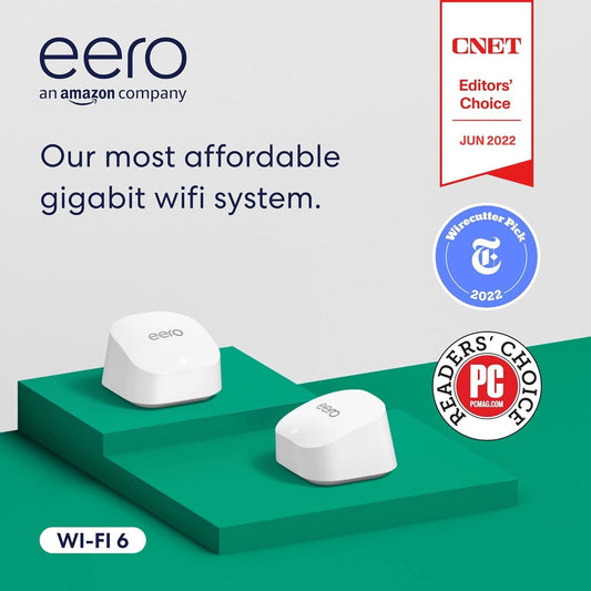 Amazon eero 6 mesh WiFi router 10 Gbps Ethernet Coverage 3 sq ft 2pack
