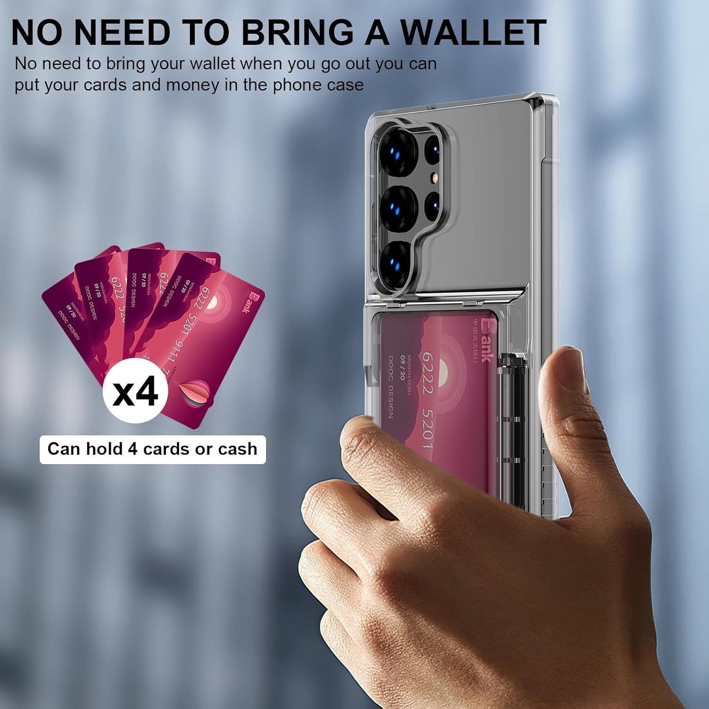 S23 TPU Galaxy Ultra Wallet Credit Card Holder Soft Bumper Shockproof