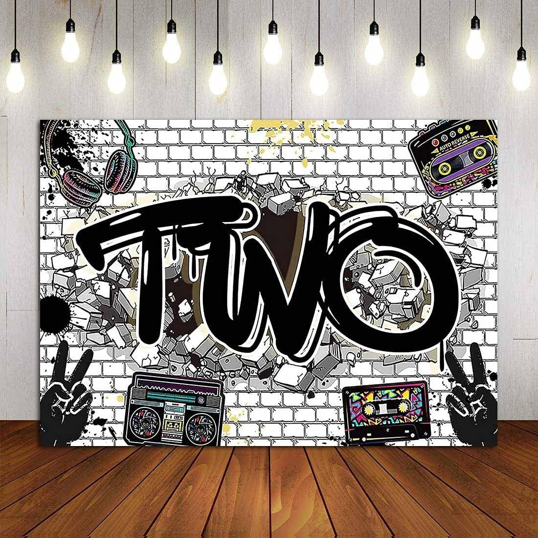 7x5ft Hip Hop Graffiti White Brick Wall Photography Backdrops Two Legit to Quit