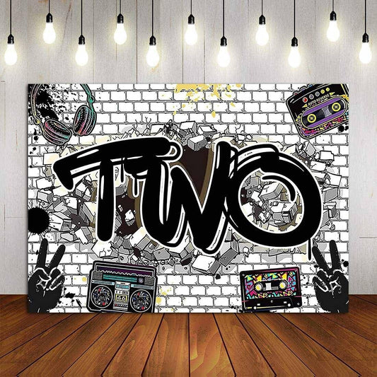 7x5ft Hip Hop Graffiti White Brick Wall Photography Backdrops Two Legit to Quit
