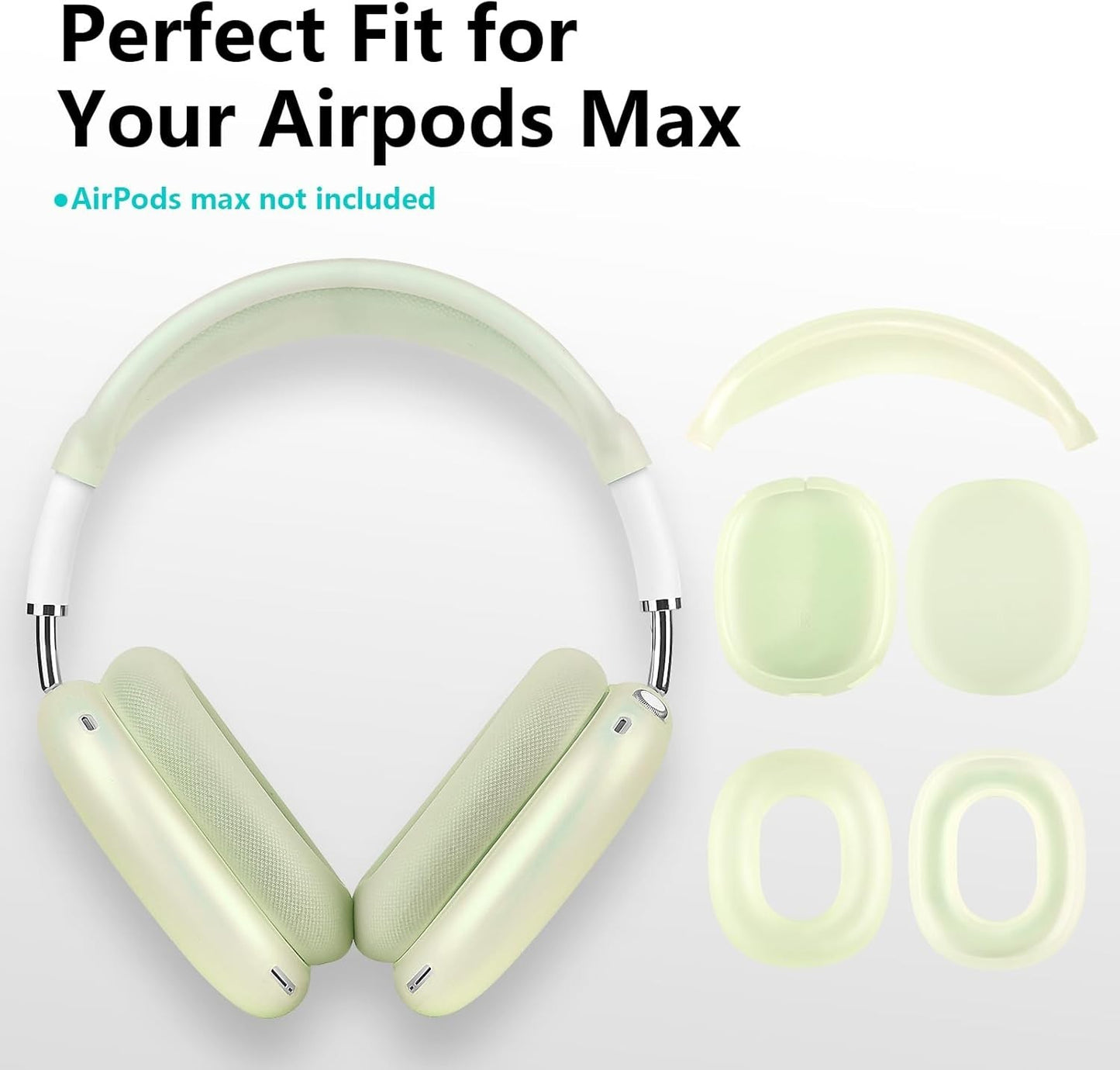 AirPods Max Case Cover Set – Silicone Ear Cup & Headband Protectors, Jelly Green