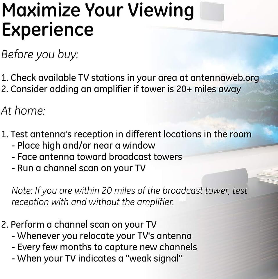 HDTV 33675 GE Modern Loop Indoor Antenna 4K Ultra HD 1080p 4ft