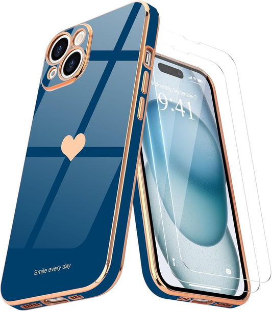 for Case with Screen Protector [2 Pack] for Girl Women iPhone 15 Royal Blue