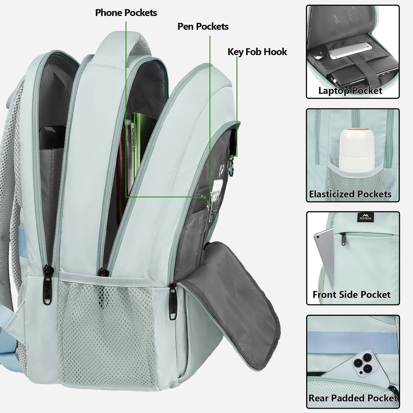 MATEIN School Laptop Backpack – Lightweight, USB Charging, Fits 15.6", Gift Idea