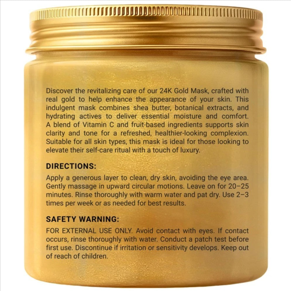 24K Gold Face Mask – Hydrating & Firming Facial Mask with Shea Butter, Hyaluroni
