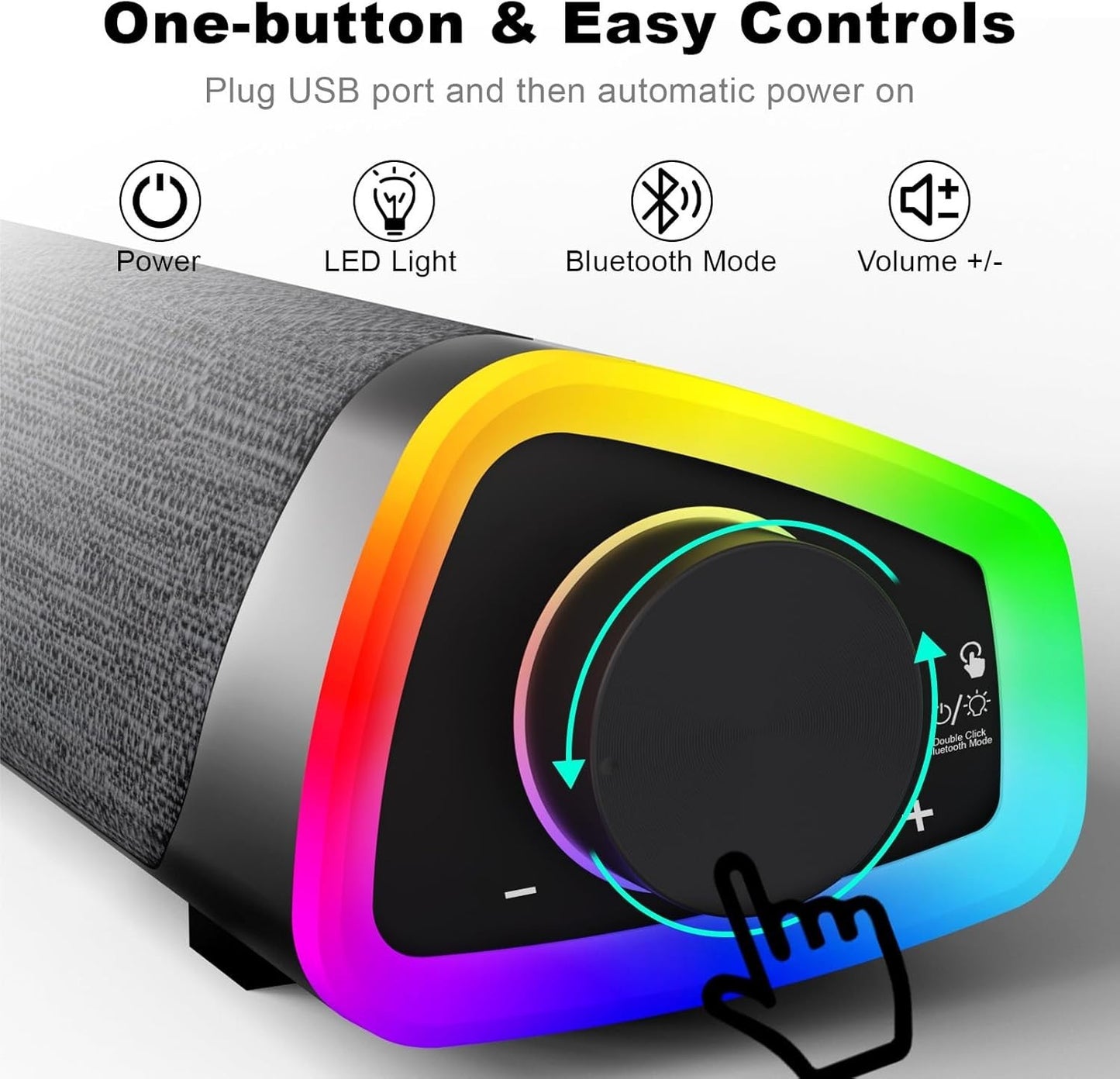 SOULION R30+ Bluetooth Computer Speakers USB Sound Bar w/ LED for PC/Laptop