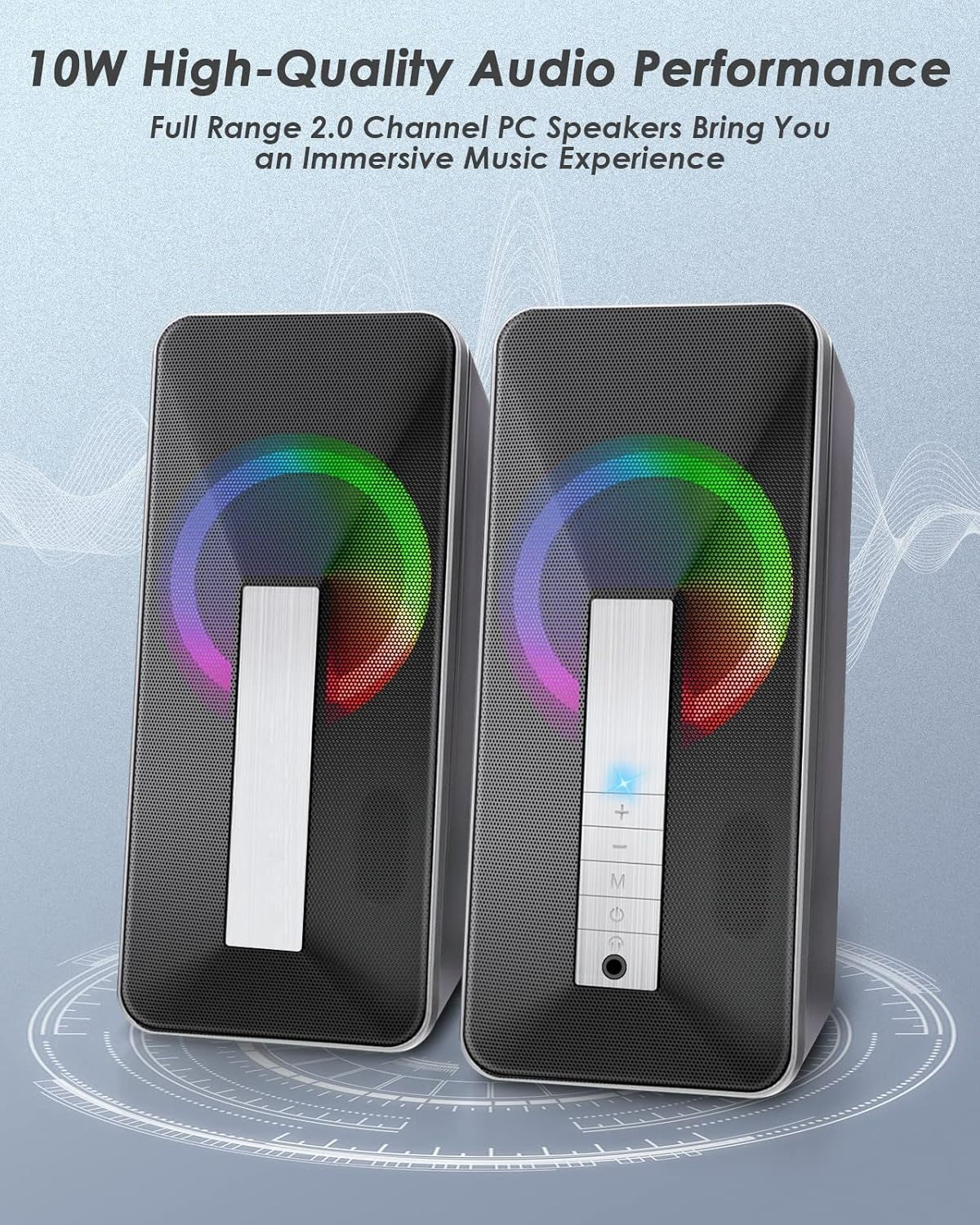 RGB Bluetooth 5.0 PC Speakers 10W Stereo Bass – Aux‑in for Laptop Desktop
