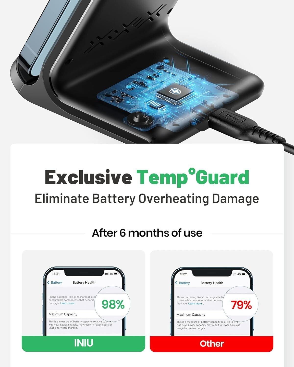 15W Wireless Charger Fast QiCertified Wireless Charging Station w SleepFriend