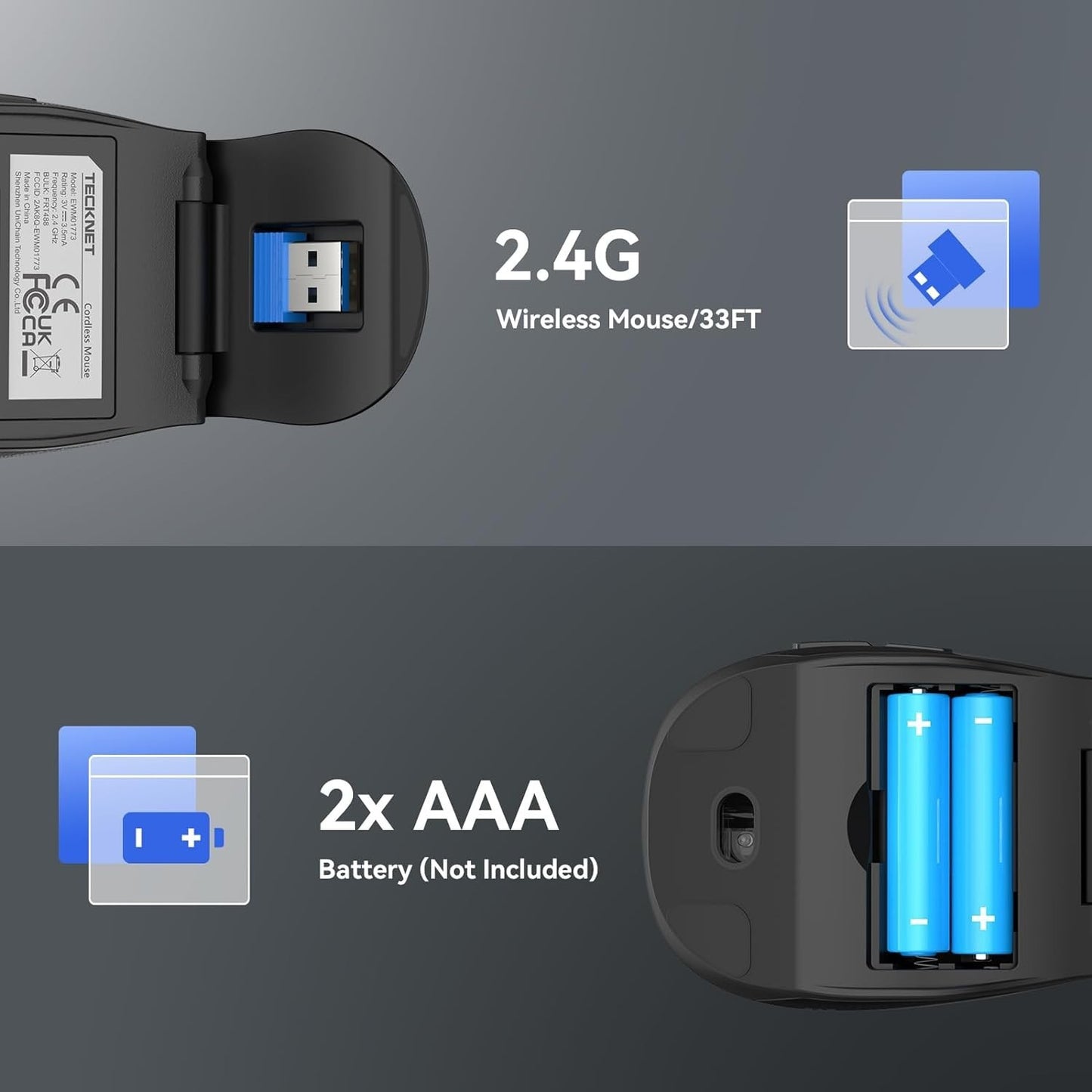 TTECKNET Folding Wireless Travel Mouse – 3 DPI, 2.4G, Portable, 2-Year Battery
