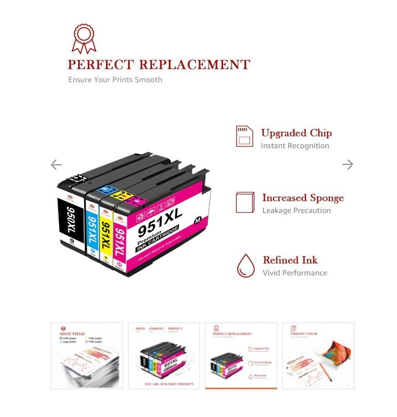 951XL 950XL 4Pk Inkjet Cartridge Toner Compatible HP Officejet