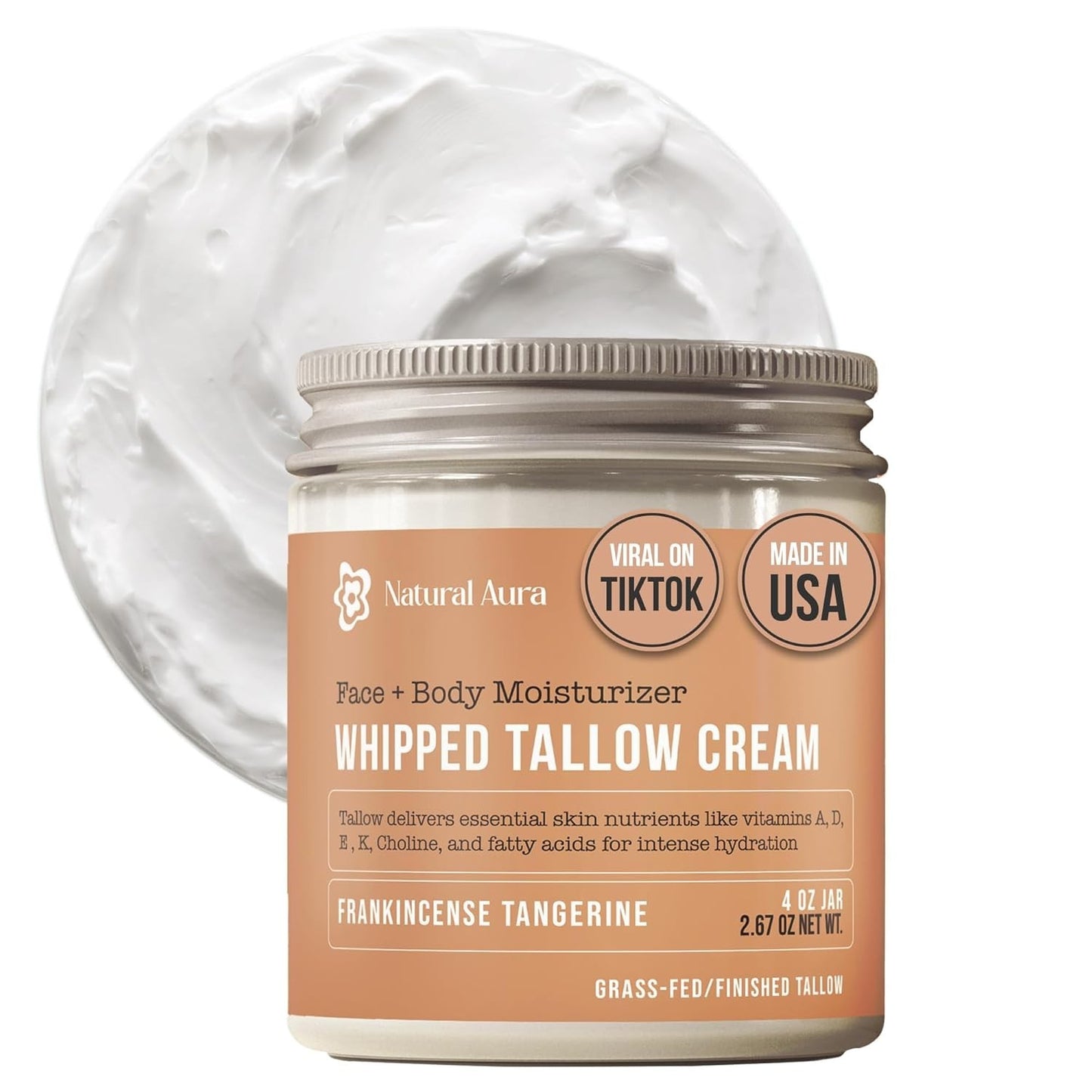 Whipped Beef Tallow & Honey Balm 4oz Natural Face Body Moisturizer Citrus