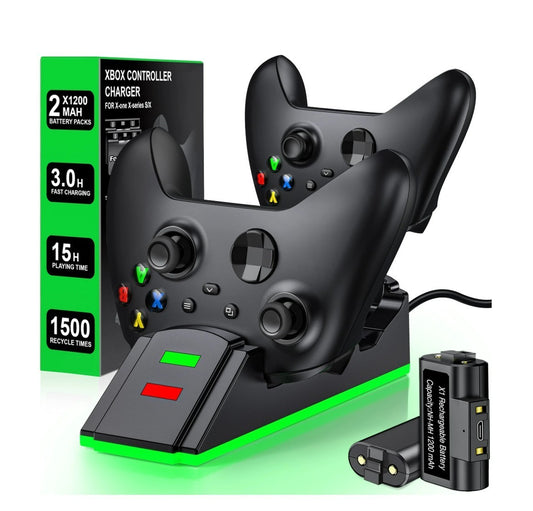Beboncool Xbox Charging Station with 2 x 1200mAh(3600mWh)Rechargeable Battery Pa