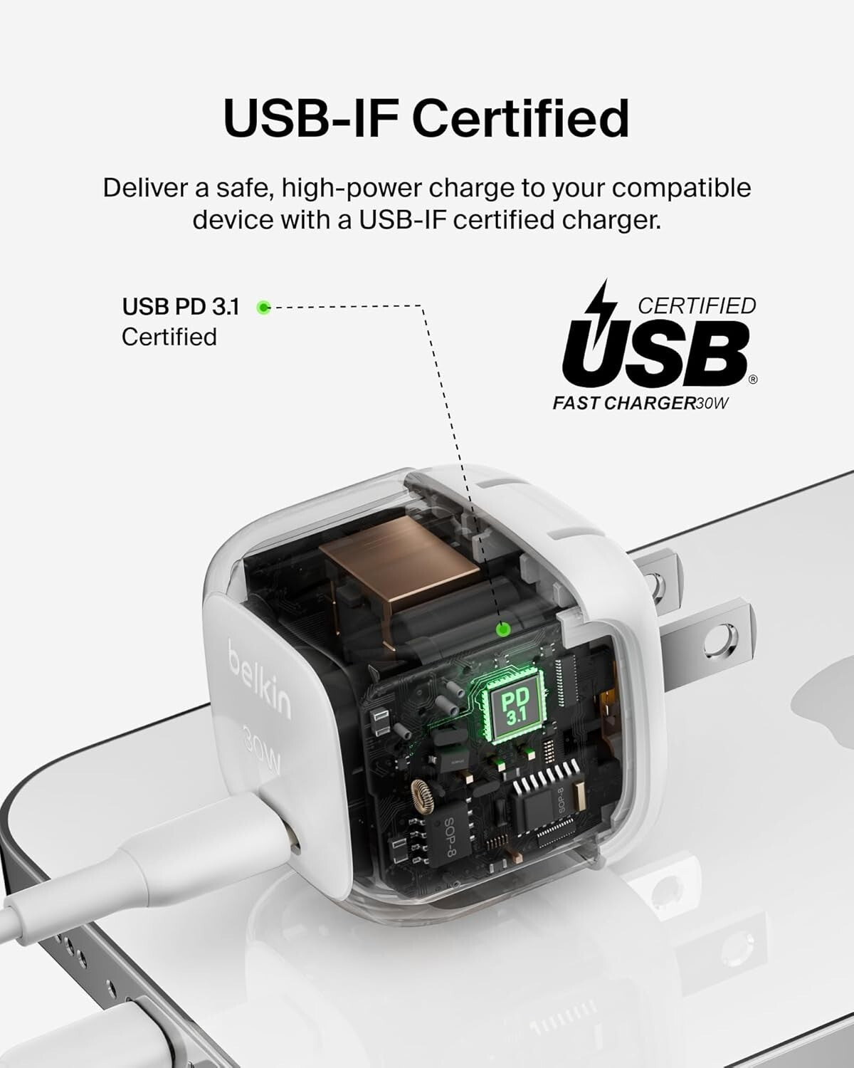 30W USB-C Belkin BoostCharge Compact Wall Charger Power Delivery Fast Charging