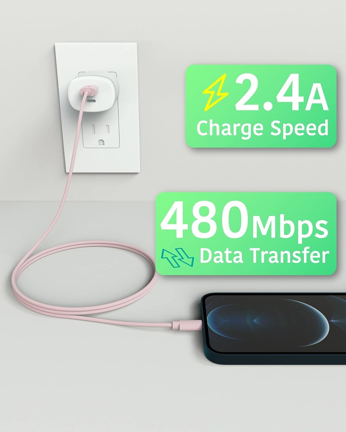TALK WORKS Charger Cable Compatible wiPhone 13ProPro Max Pink