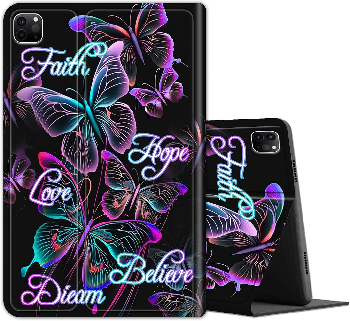 iPad Pro 12.9 Case 6/5/4/3rd Gen Shockproof TPU Cover Pink Purple Butterfly