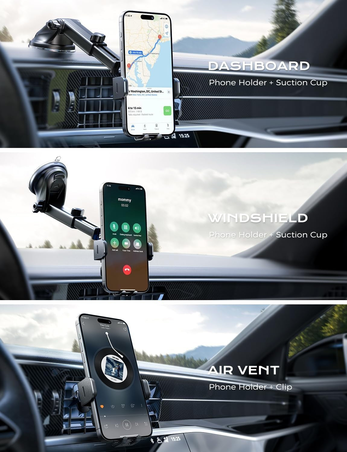 CHGeek 15W Fast Wireless Car Charger – Auto Clamp Holder – iPhone/Samsung Black