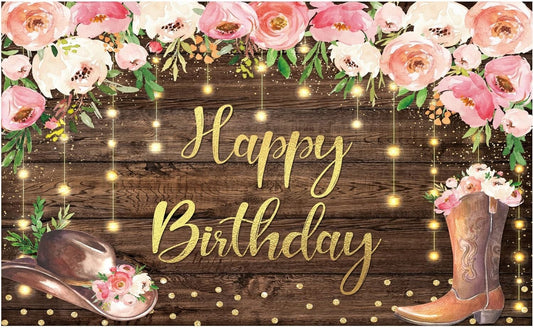 Allenjoy Western Birthday Backdrop Boot Cowgirl Country Bday Party 6x35ft