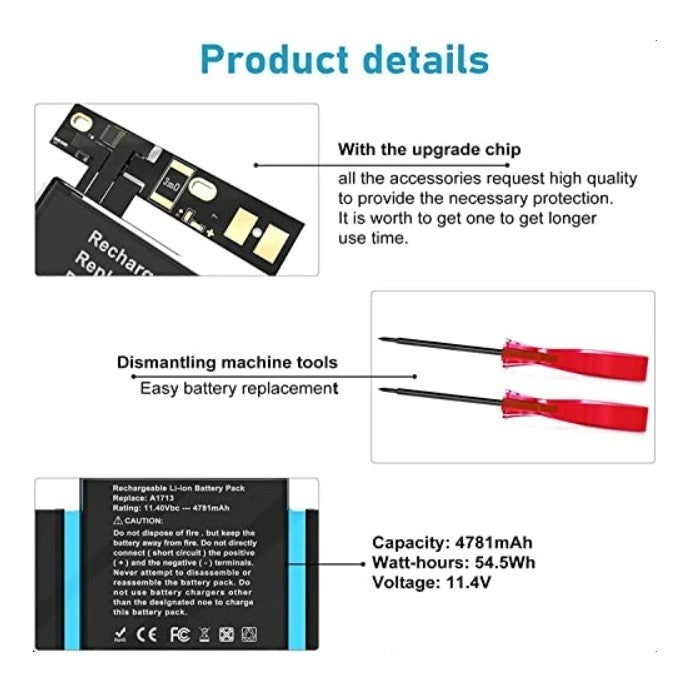 WELLBOB A1708 A1713 Battery for MacBook Pro 13" Late 2016 Mid 2017 Replacement