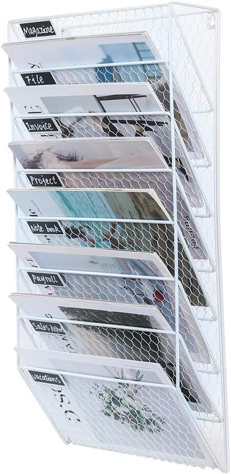 PAG 8 Pockets Wall File Holder Wall Mounted Mail Organizer Metal Chicken Wire