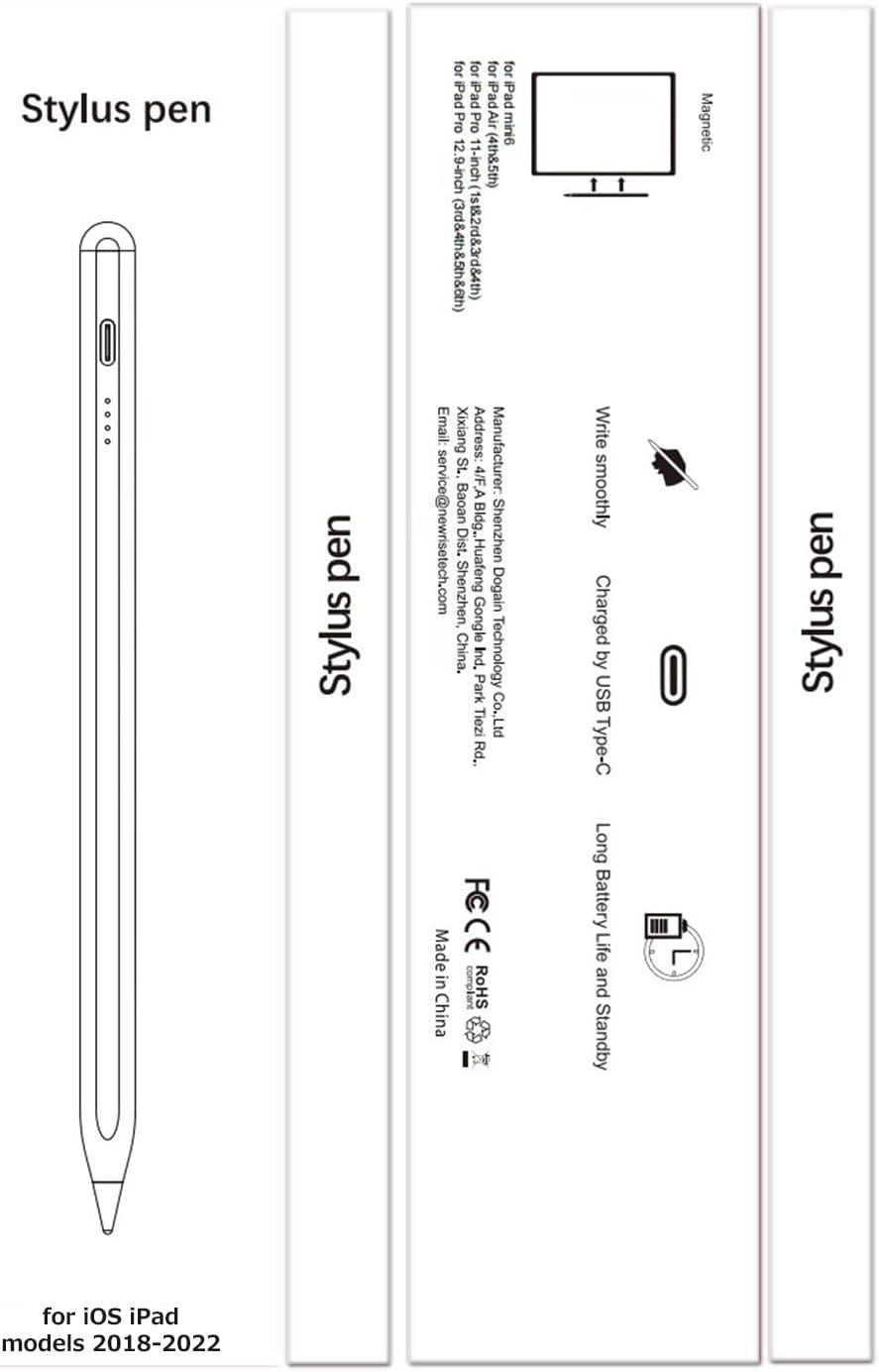 Stylus Pen for iPad 9th/10th Gen, Type-C Recharge, Palm Rejection, White