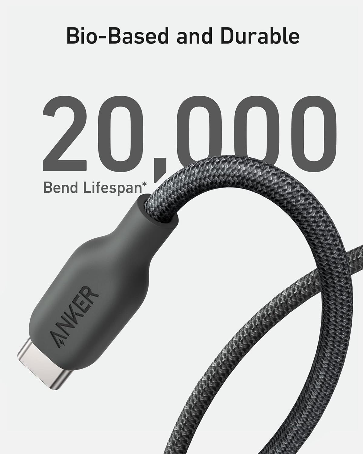 Anker 6 ft USB‑C to USB‑C 240 W Fast Charge Cable – Bio‑Braided Phantom Black