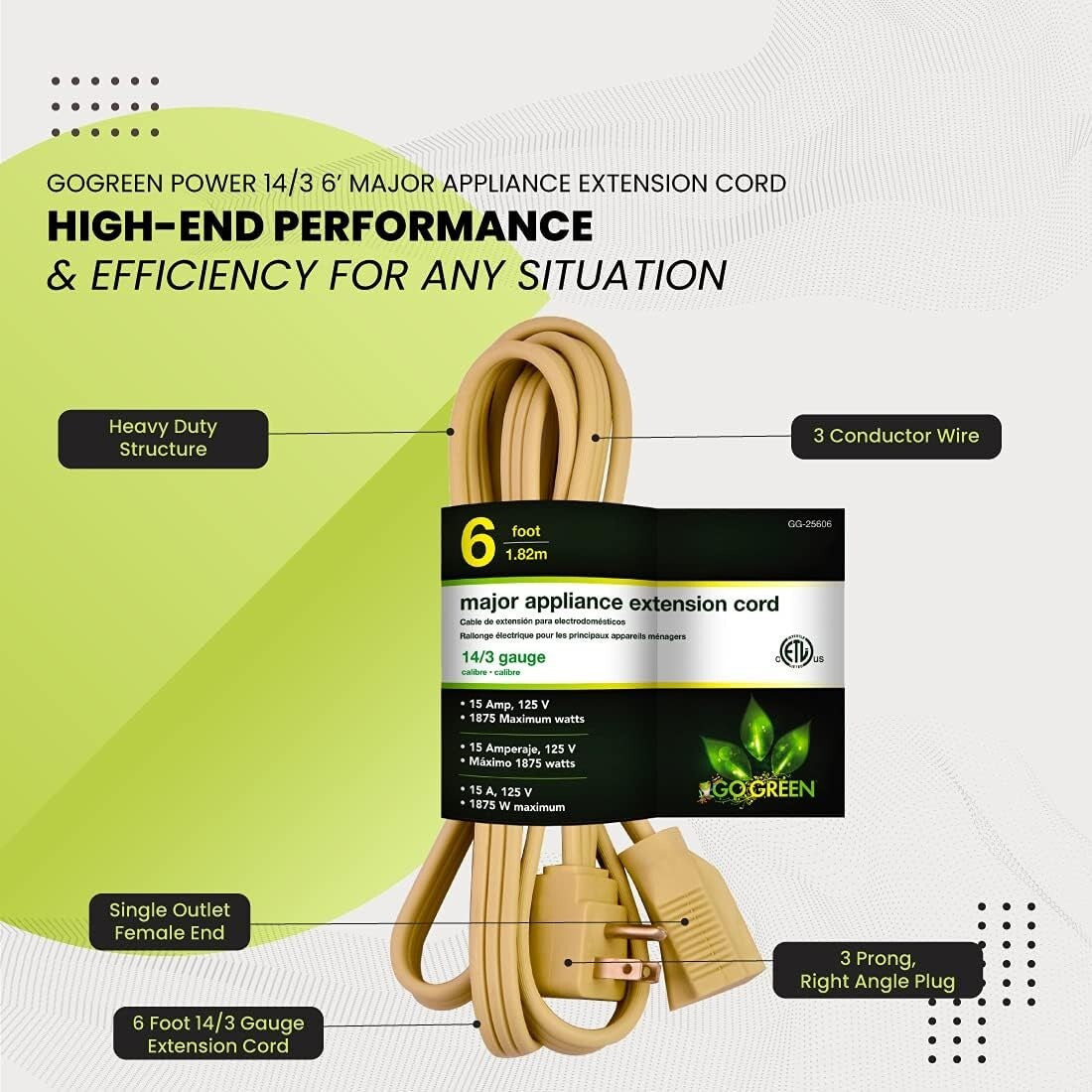 GG-25606 Go Green Power Inc 6 143 Appliance Cord Beige