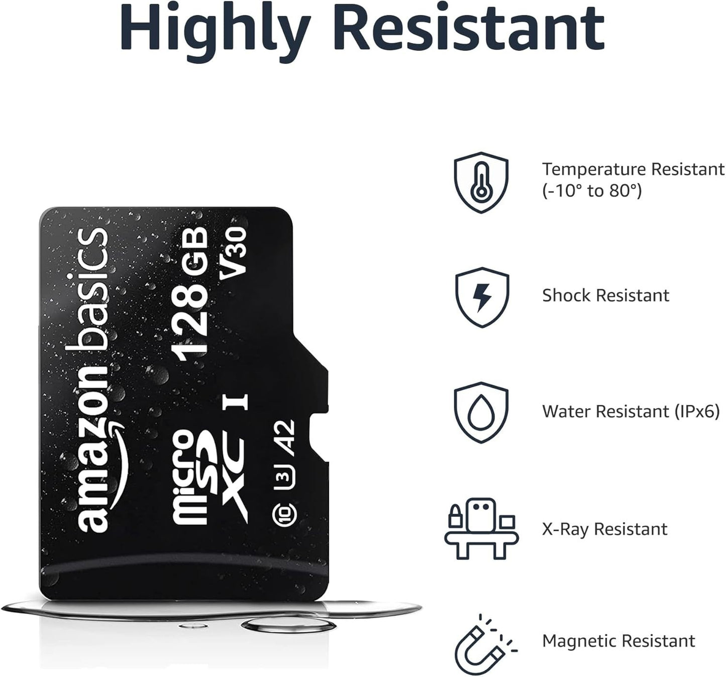 Amazon Basics 128GB Micro SDXC Memory Card A2 U3 100MB/s with Adapter Black